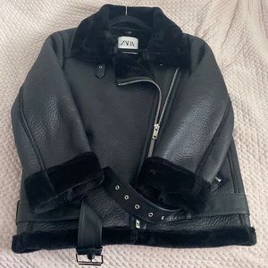 Zara Shearling Moto Jacket